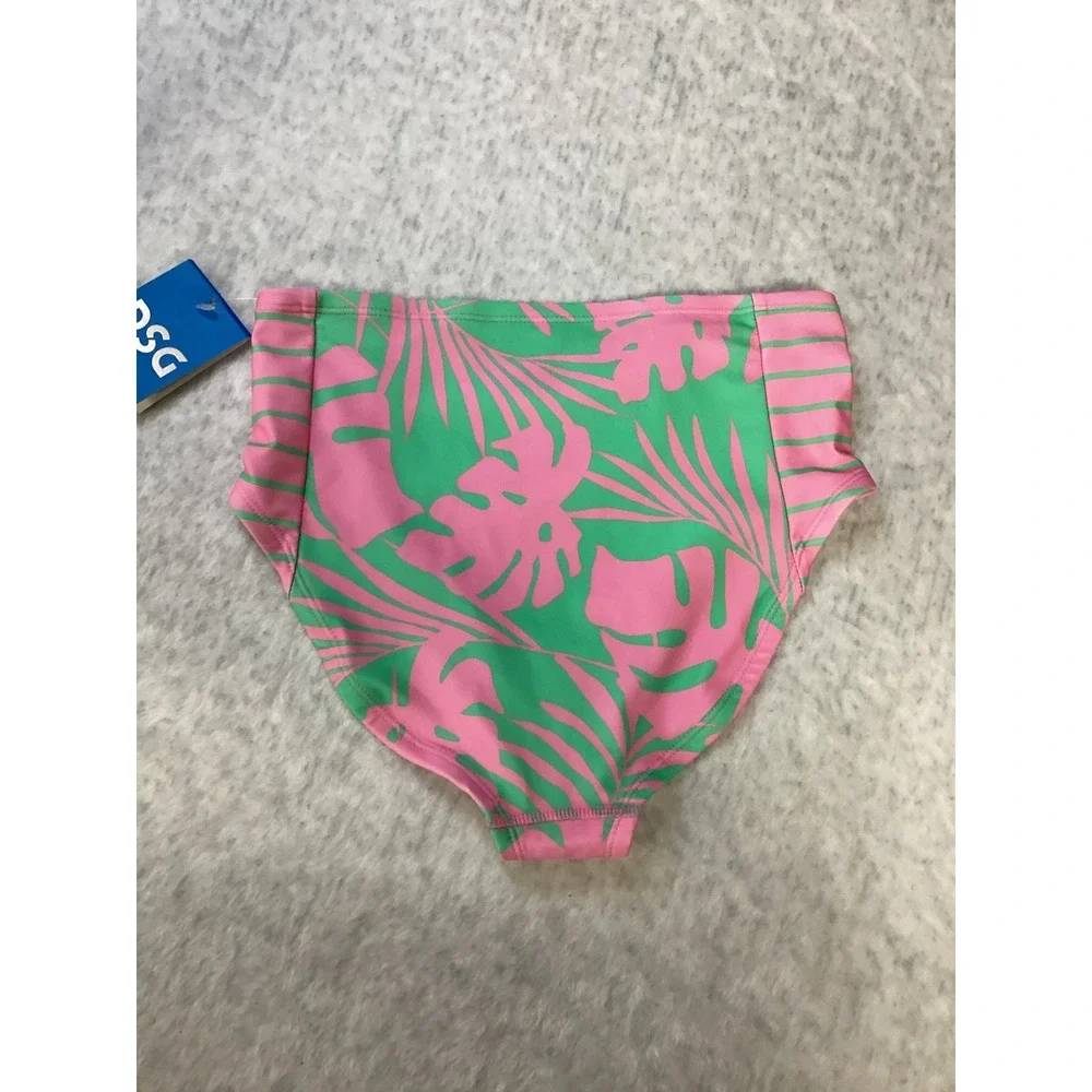 DSG Girls High Waisted Bikini Bottom Panama Palms Pink Green Large NWT‎